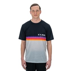 CUBE Organic T-Shirt Logo Stripes grey melange´n´black
