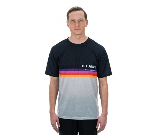 CUBE Organic T-Shirt Logo Stripes grey melange´n´black