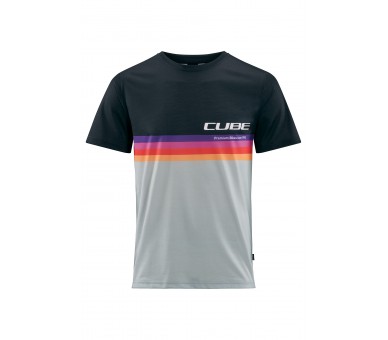 CUBE Organic T-Shirt Logo Stripes grey melange´n´black