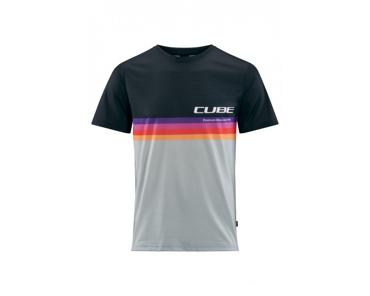 CUBE Organic T-Shirt Logo Stripes grey melange´n´black