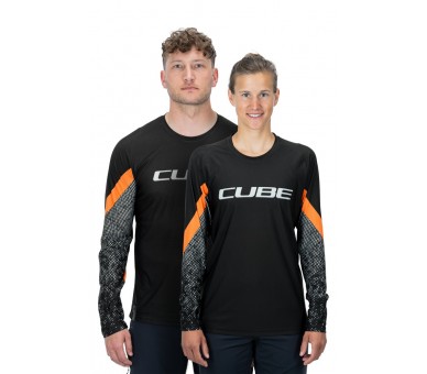 CUBE EDGE Rundhalstrikot langarm black´n´orange