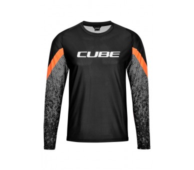 CUBE EDGE Rundhalstrikot langarm black´n´orange