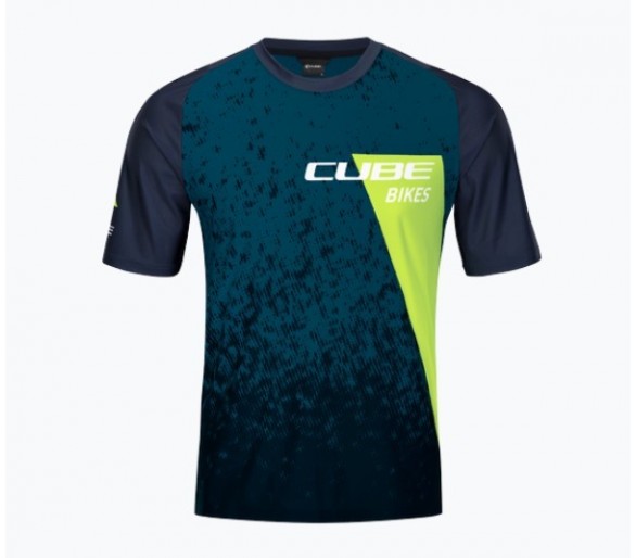 CUBE EDGE Rundhalstrikot kurzarm blue-lime