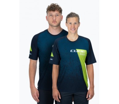 CUBE EDGE Rundhalstrikot kurzarm blue-lime
