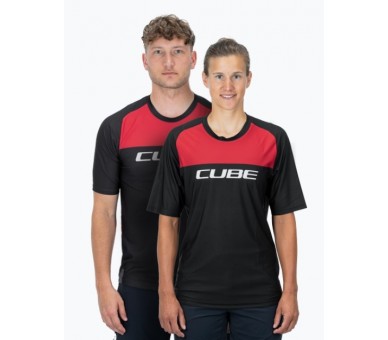 CUBE EDGE Rundhalstrikot kurzarm black-red