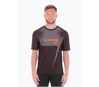 CUBE EDGE Rundhalstrikot kurzarm black-orange